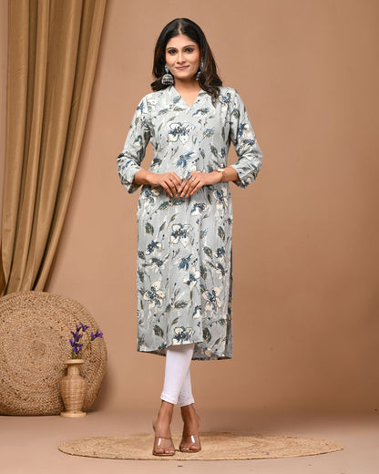 Premium Rayon Kurta Top For Women Pure Cotton Grey Color