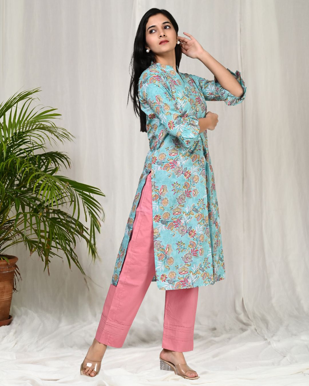 Stunning Kurta and Pant Set For Women Morning Glory Color