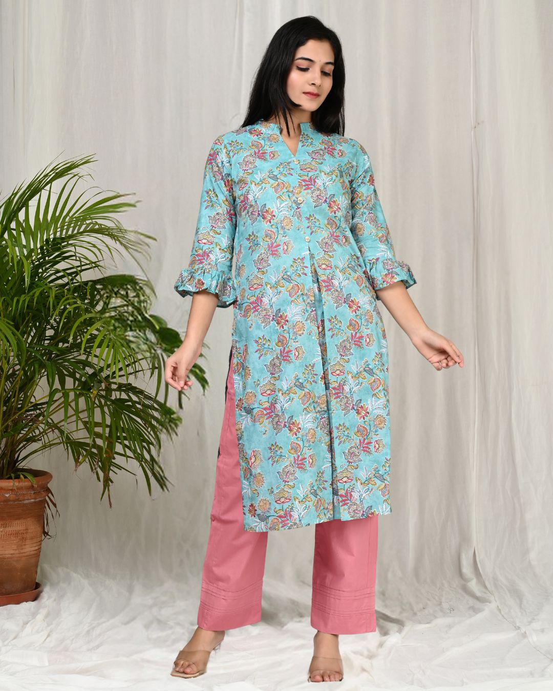 Stunning Kurta and Pant Set For Women Morning Glory Color