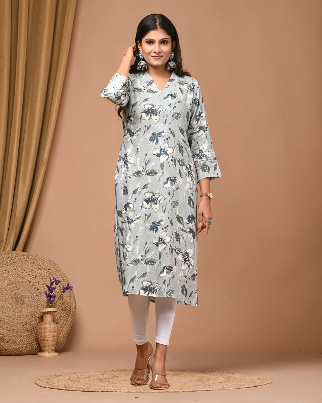 Premium Rayon Kurta Top For Women Pure Cotton Grey Color