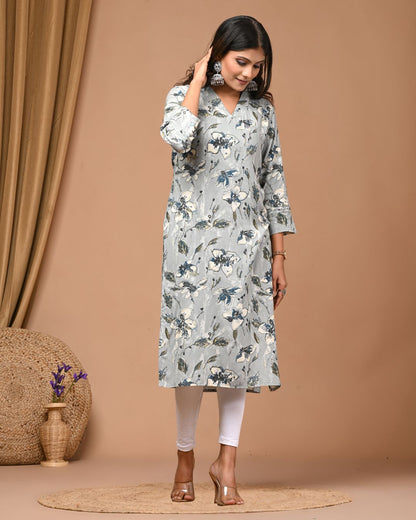 Premium Rayon Kurta Top For Women Pure Cotton Grey Color