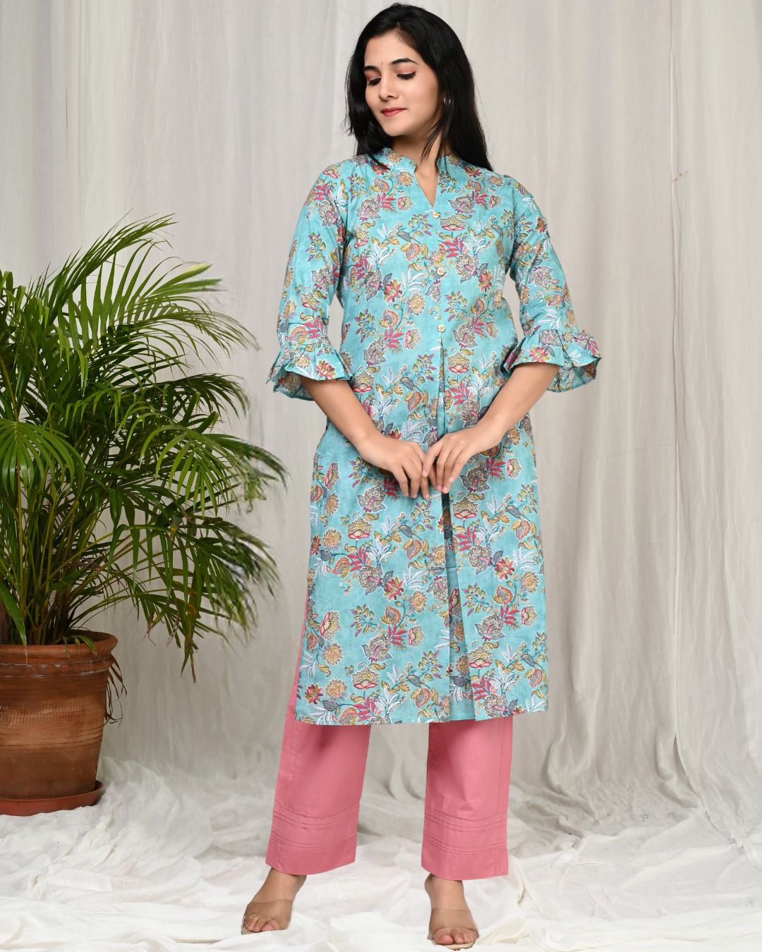 Stunning Kurta and Pant Set For Women Morning Glory Color