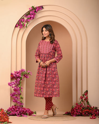 Stunning Kurta and Pant Set For Women Mexican Red