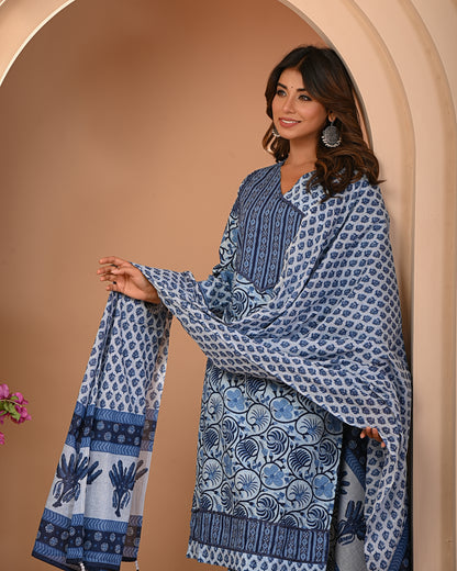 Stunning Kurta and Pant Set with Dupatta For Women Comet Blue Color