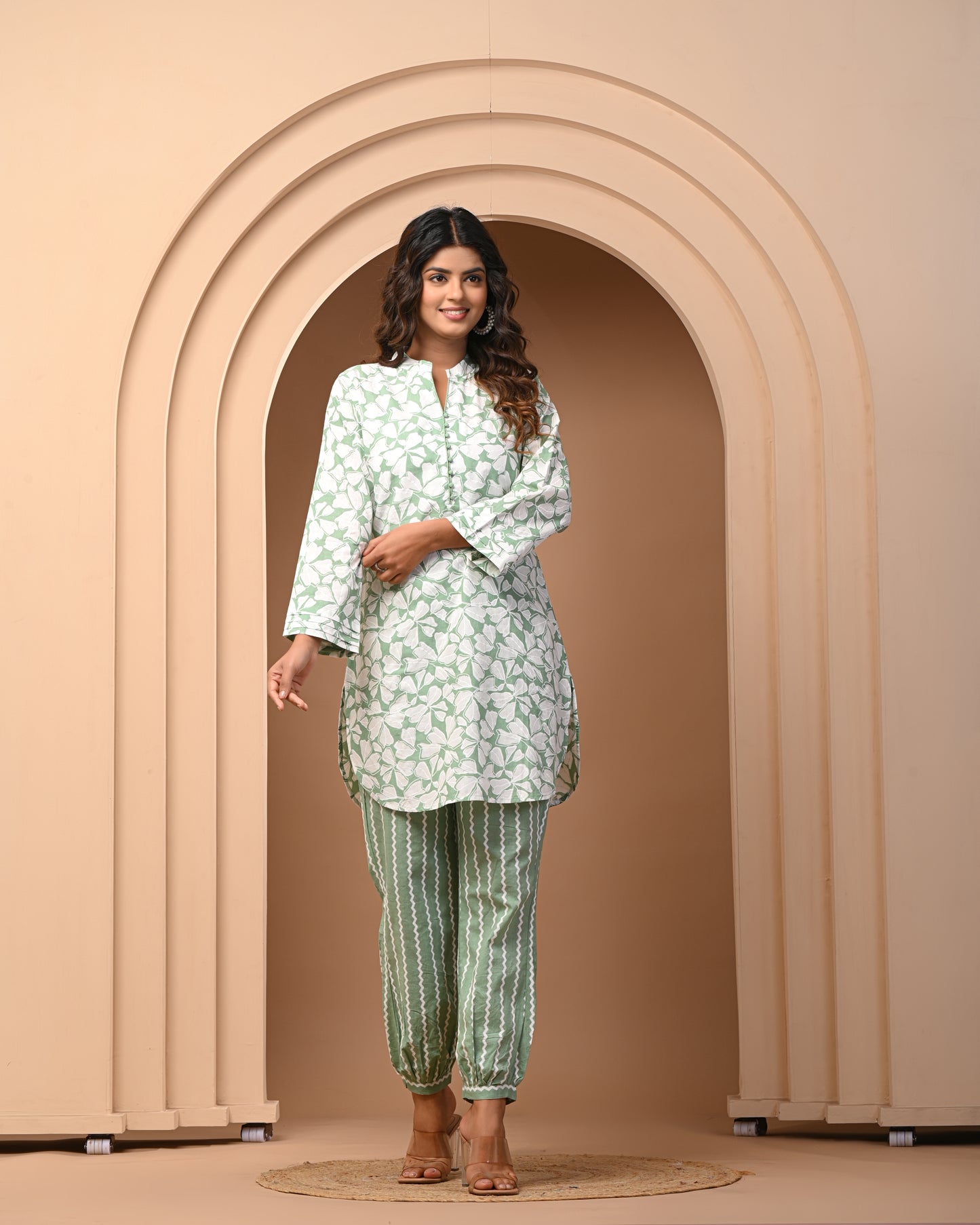 Summer Special Stunning Pure Cotton Kurti and Pant Set For Women Mantel Green Color