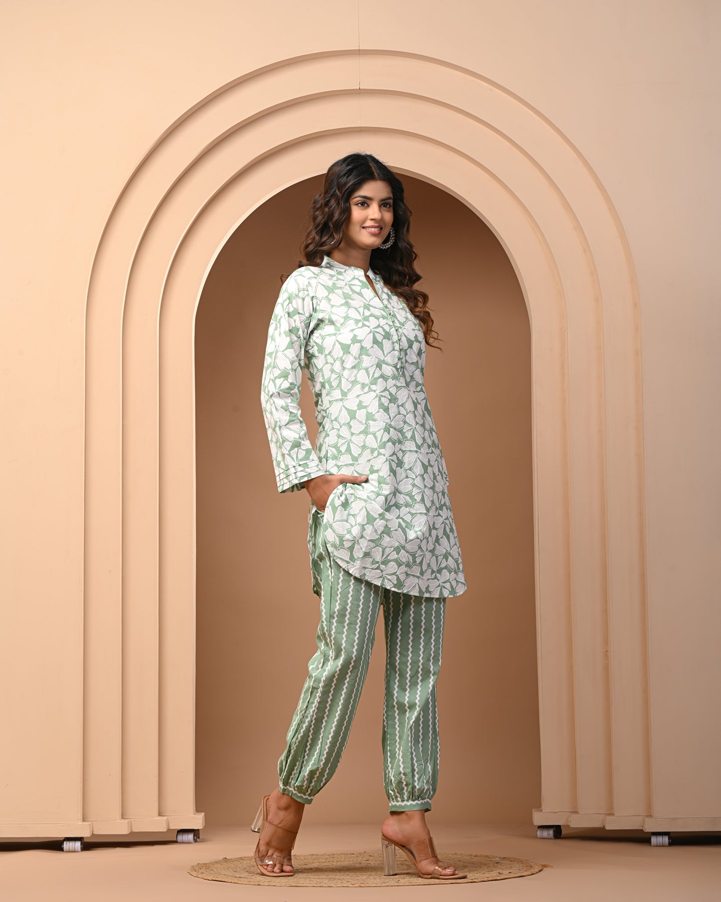 Summer Special Stunning Pure Cotton Kurti and Pant Set For Women Mantel Green Color