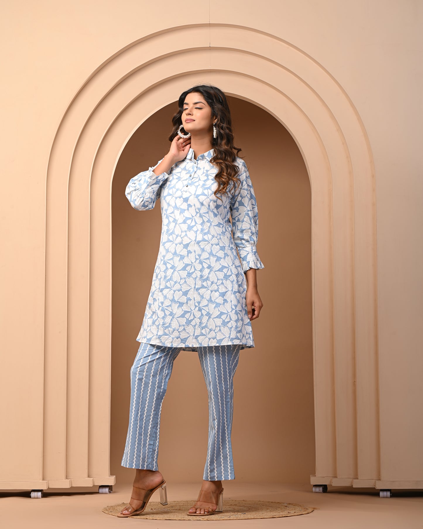 Summer Special Stunning Pure Cotton Kurti and Pant Set For Women Rock Blue Color