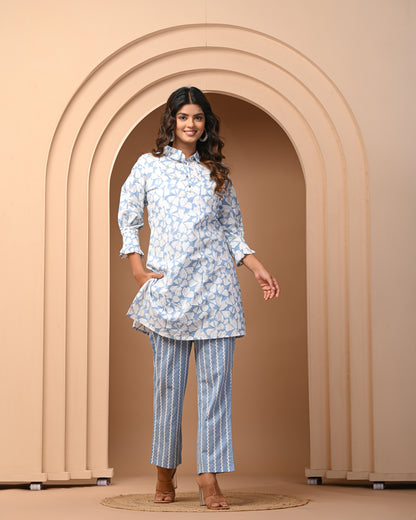 Summer Special Stunning Pure Cotton Kurti and Pant Set For Women Rock Blue Color