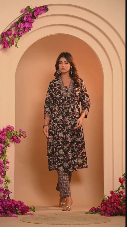 Stunning Kurta and Pant Set For Women Zeus Black Color